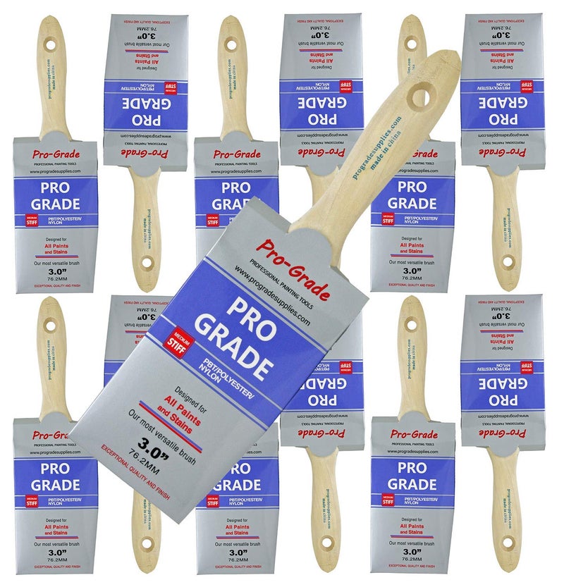 Pro-Grade 12PK 3 inch Flat Brush Premium Wall/Trim House Paint Brush Set for Professional Painter and Home Owners Painting Brushes for Cabinet Decks Fences Interior Exterior & Commercial Paintbrush. - Image 2